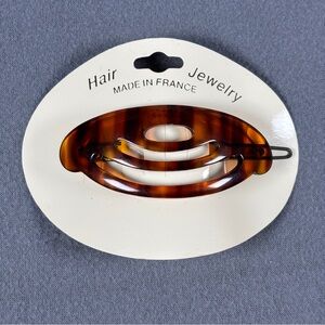 Vintage Tortoise Shell Look Hair Clip Barrette France Made French 2.5” Arch Oval